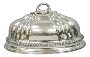 Antique English Victorian Large Silver Plated Scalloped Meat Serving Dome Cover