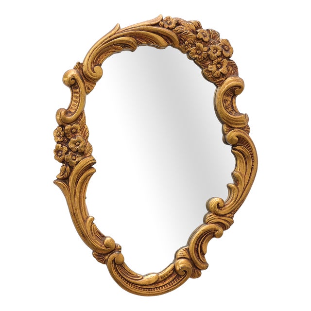Rococo Style Gilt Mirror with Floral Garlands, Italy, 1950s For Sale