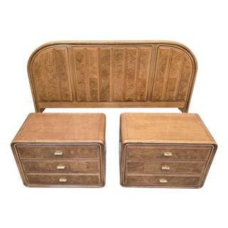 Mid Century Modern Headboard and Nightstands Set by American of Martinsville For Sale