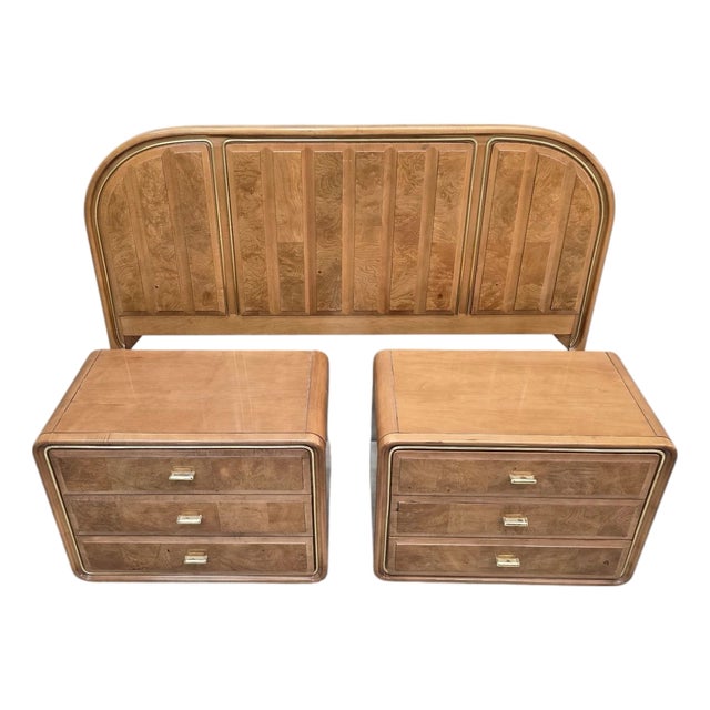 Mid Century Modern Headboard and Nightstands Set by American of Martinsville For Sale