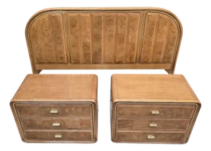 Mid Century Modern Headboard and Nightstands Set by American of Martinsville