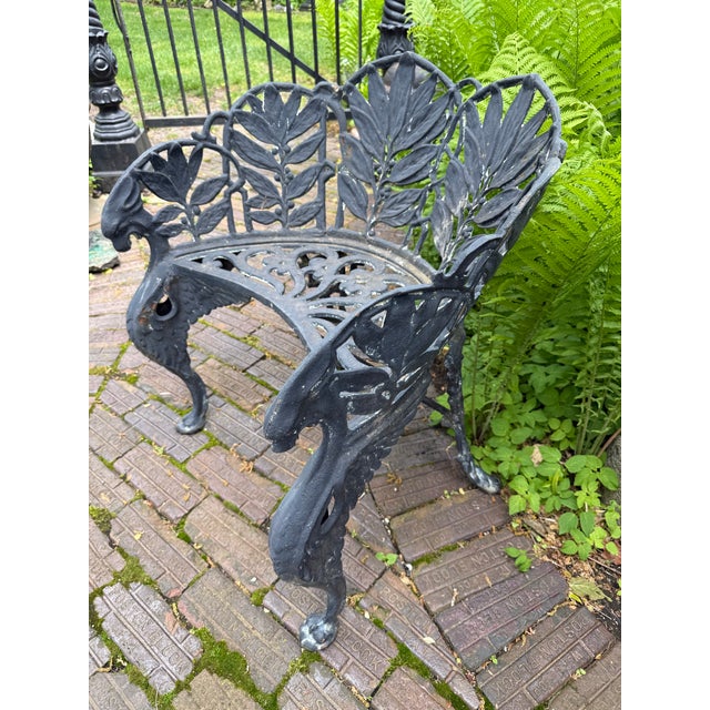 Late 19th Century Cast Iron Laurel Griffin Garden Chair Bench For Sale - Image 11 of 12