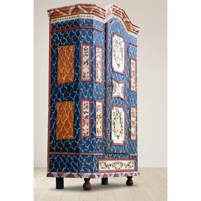 Antique Baroque Folk Art Hand-Painted Cabinet in Wood, Central Europe, 1865 For Sale - Image 6 of 18