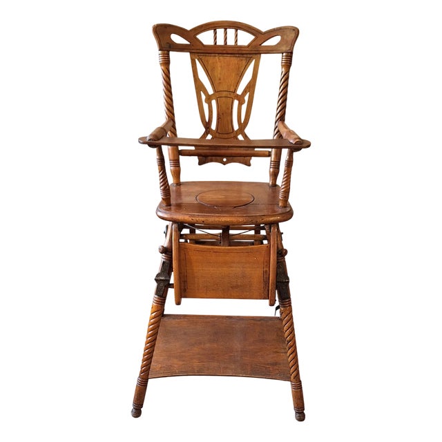 Antique German Art Nouveau Children's High Chair in Beechwood, 1890s For Sale