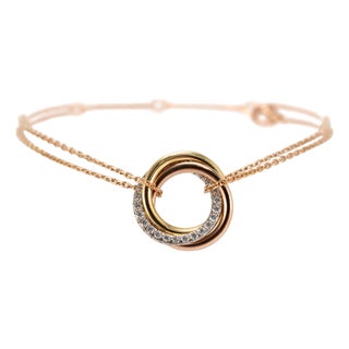 Cartier Trinity on Chain Classic Model 18k Tricolor Diamonds 18cm Link Bracelet For Sale