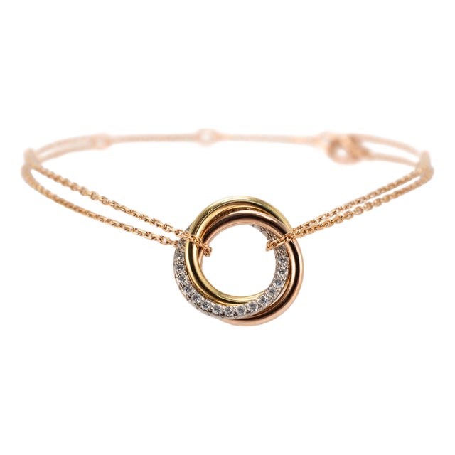 Cartier Trinity on Chain Classic Model 18k Tricolor Diamonds 18cm Link Bracelet For Sale