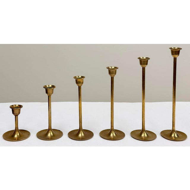 Vintage MCM Brass Tulip Candlestick Holders, Set of 6 For Sale - Image 4 of 4