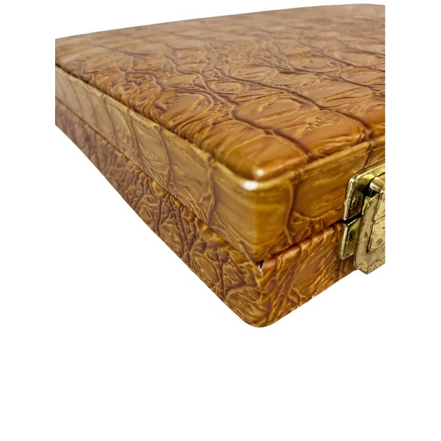 Vintage Mid-Century Backgammon Game Set Faux Crocodile Travel Case For Sale - Image 11 of 18