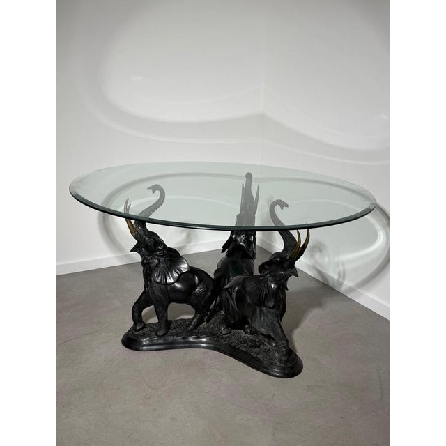 Vintage Bronze Elephant Trio Coffee Table with Round Beveled Glass Top For Sale - Image 8 of 8