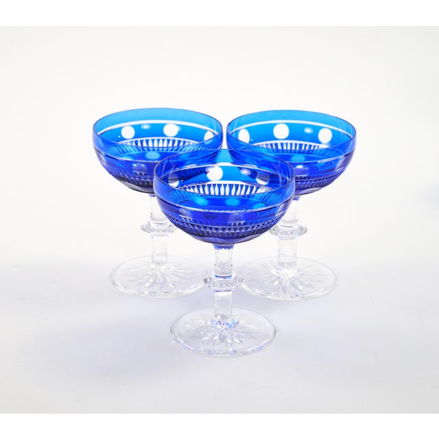 Blue Val Saint Lambert Cobalt Crystal Champagne Coupe Glass, Service for 8 People For Sale - Image 8 of 13