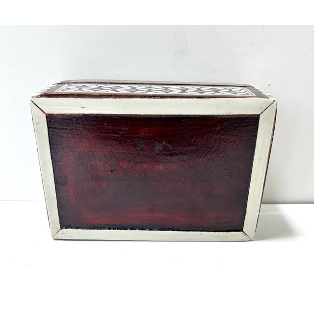 Wood Vintage Anglo-Indian Mosaic Inlay Jewelry Box – Moorish Mother of Pearl Trinket Casket For Sale - Image 7 of 8