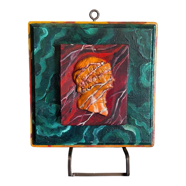 Grand Tour Style Faux Malachite N Rouge Marble Double Cameo Wall Plaque For Sale