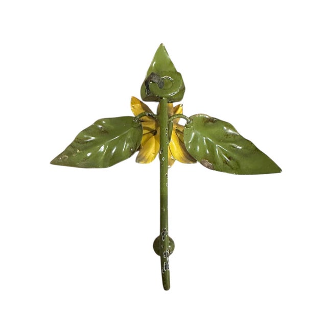 Vintage Italian Tole Sunflower Hook Rack / Toleware Floral Wall / Coat / Robe Hook For Sale - Image 4 of 5