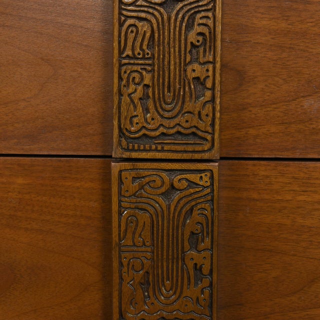 Mid-Century Modern Bassett Aztec 6 Drawer Low Dresser in Mayan Walnut Finish For Sale - Image 3 of 14