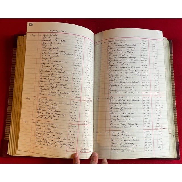 Animal Skin Antique Early 20th Century Large & Heavy Leather Bound Bank Ledger Book "Bills Paid" For Sale - Image 7 of 12