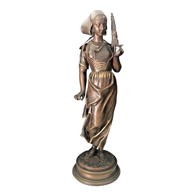Late 19th Century Bronze Statue by Pierre Marie Francois Oge 1849-1913 "La Fileuse" For Sale