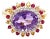3.37 Carat Natural Amethyst Diamond Sapphire Yellow Gold Cocktail Ring, Size 7 For Sale