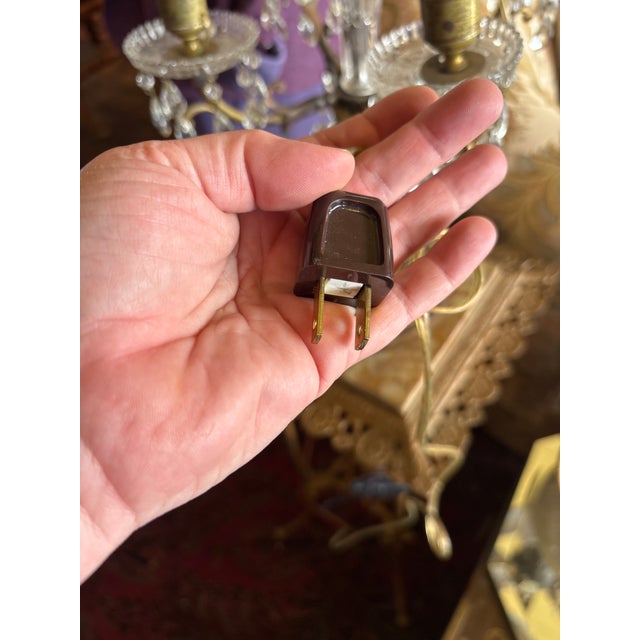 Antique Brass and Crystal Lamp For Sale - Image 9 of 10