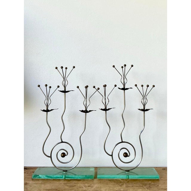 Vintage Postmodern Three Candle Candelabra After Tony Evans - A Pair For Sale - Image 4 of 12