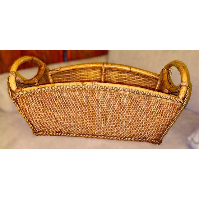 Wood Vintage Bamboo and Rattan Wicker Basket For Sale - Image 7 of 7
