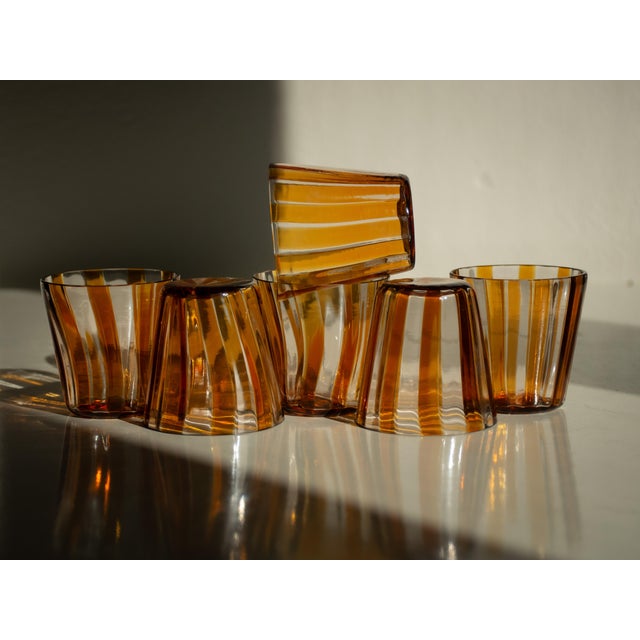 Brown Short Drinking Glasses in Murano Glass by Mariana Iskra, Set of 6 For Sale - Image 8 of 14