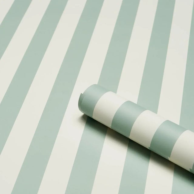 Contemporary SAMPLE - Schumacher Emma Stripe Wallpaper In Seaglass For Sale - Image 3 of 4