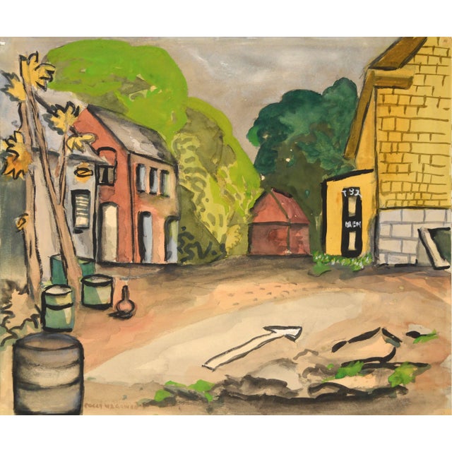 Mid 20th Century Oakland Industrial Landscape Watercolor Painting by Polly Wagener For Sale