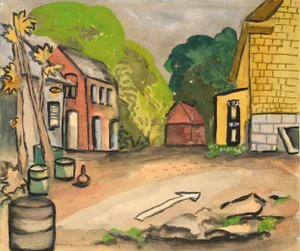 Mid 20th Century Oakland Industrial Landscape Watercolor Painting by Polly Wagener