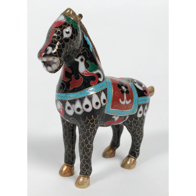 Colorful vintage Tang dynasty style cloisonné horse figure. Age wear.
