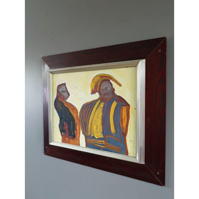 Mid-Century Modern 'The Exchange' Vintage Original Abstract Figurative Oil Painting, Framed For Sale - Image 4 of 11