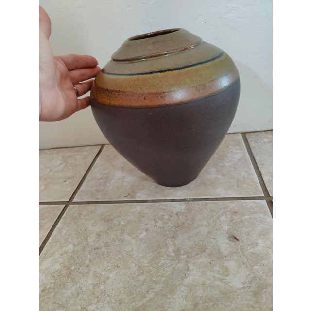 Chocolate Vintage Mid Century Studio Art Pottery Vase Signed Sb For Sale - Image 8 of 13