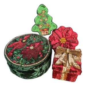 Grouping of Velvet and Sequined Christmas Themed Boxes- 4 Pieces