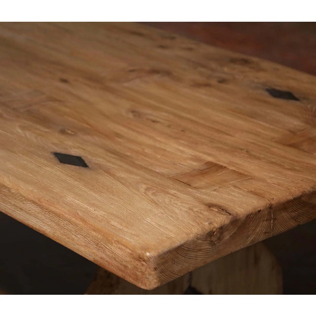 18th Century French Louis XIII Carved Bleached Oak Refectory Trestle Table For Sale - Image 4 of 7