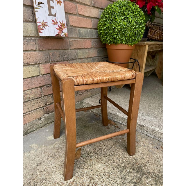Vintage Mid Century French Rush "Paille" Stool For Sale - Image 15 of 17