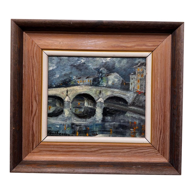 Early 20th Century Oil on Canvas "Bridge Over Canal" For Sale