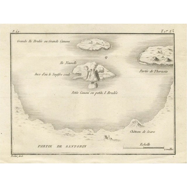 Engraved Map of the Volcano Islands of Santorini by Portier, 1790s For Sale