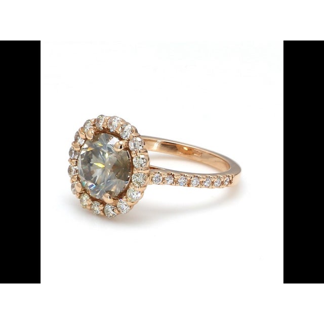 Metal Bochic “Vintage” Fancy Chocolate, Greenish Diamond 18K Rose Gold Halo Ring For Sale - Image 7 of 13