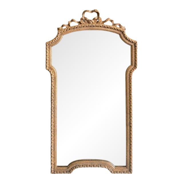 Mid-20th Century Hand-Finished Italian Wall Mirror With Carved Ribbon Crest For Sale