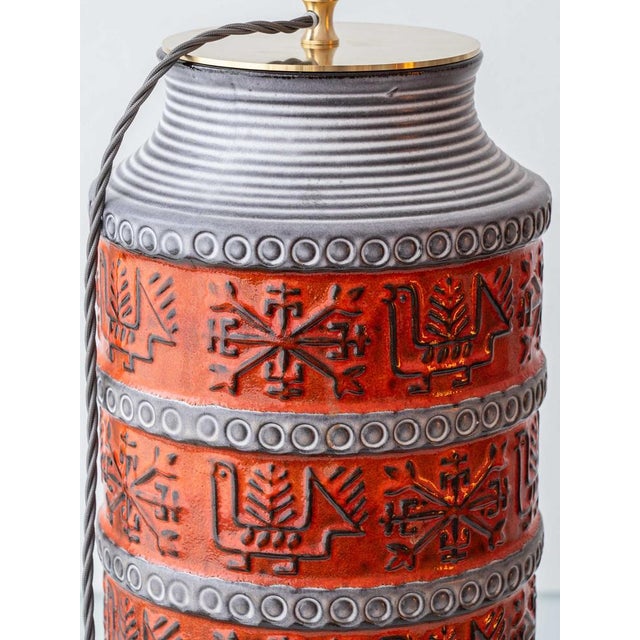 Metal Mid-Century Modern Ceramic Table Lamp with Silk Lampshade from Bay Keramik, 1950s For Sale - Image 7 of 14