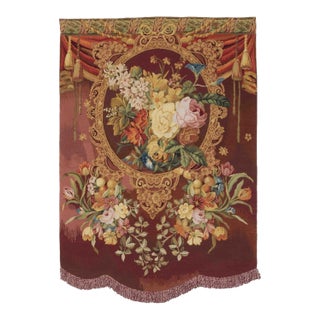 Blossom With Fringe Red Needlepoint Tapestry - 162 X 114 Cm (5'3" X 3'7") - Requires Rod Size 3 For Sale