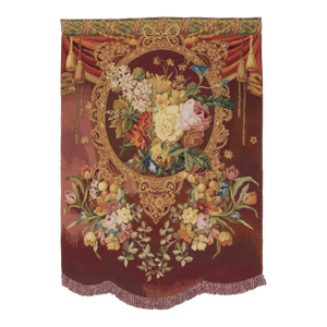 Blossom With Fringe Red Needlepoint Tapestry - 162 X 114 Cm (5'3" X 3'7") - Requires Rod Size 3