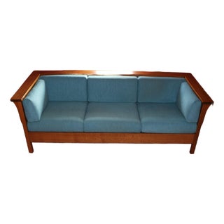 Early 21st Century Amish Made Mission Arts and Crafts Cubic Panel Sofa Quartersawn Oak Sofa For Sale