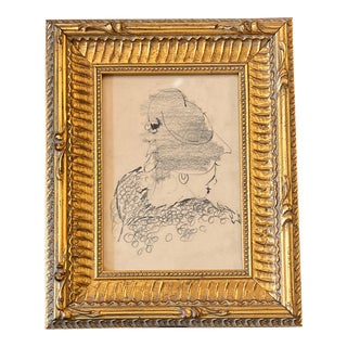 1950’s Original Female Portrait Charcoal Drawing Ornate Tabletop Frame For Sale