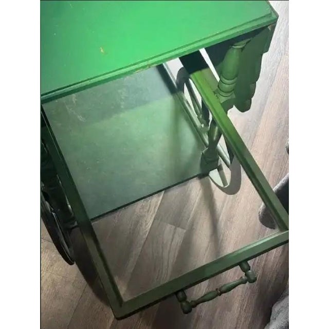 Antique 1920s Paalman Furniture Co Green Drophandle Teawagon Tea Cart W/ Asian Motif For Sale - Image 4 of 10