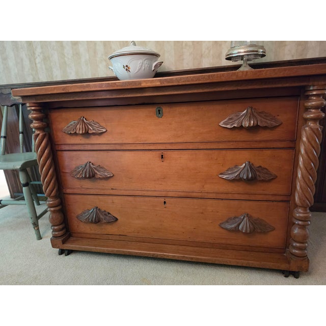 Mid 1800's Cherry Sideboard / Dining Buffet With Hand Carved Pulls (Empire Transition Period) For Sale - Image 6 of 9