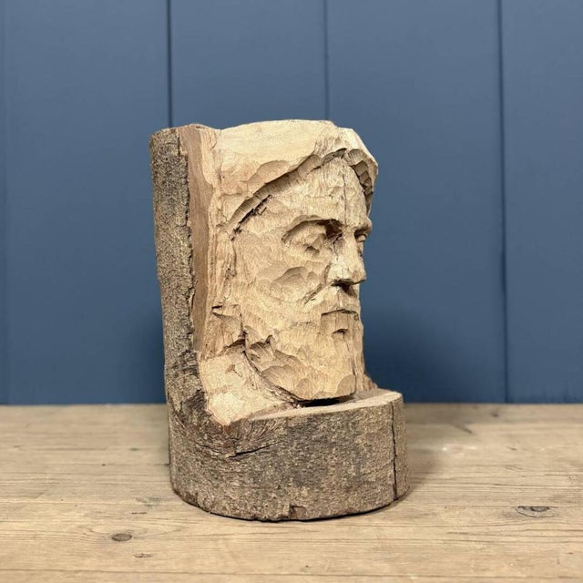 Beige Wooden Trunk Sculpture of Man For Sale - Image 8 of 11