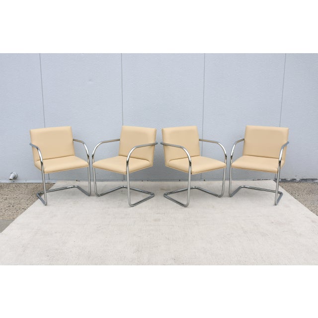 Metal Ludwig Mies Van Der Rohe Brno Tubular Chairs in Beige Leather by Gordon, Set of 4 For Sale - Image 7 of 18