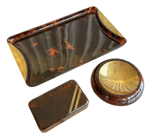 Mid-Century Tortoiseshell Acrylic Glass and Brass Centrepieces from Guzzini, Italy, 1970s, Set of 3