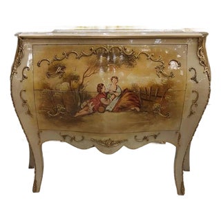 1960s Louis XV Hand-Painted French Rococo Commode Bombe Chest with Gilt Accents For Sale