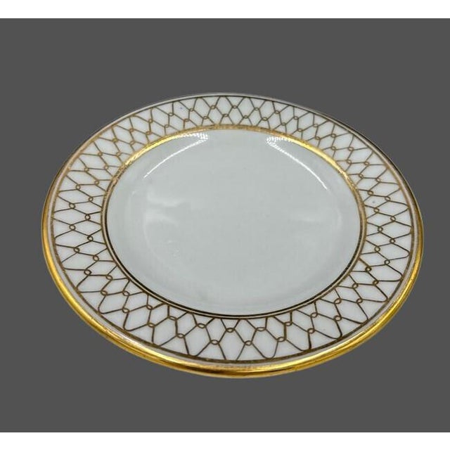 Gold Vintage Gilt Porcelain Urns / Vases With Underplates, Foo Dog Finials and Flower Frogs Inserts, Set of 4 For Sale - Image 8 of 12